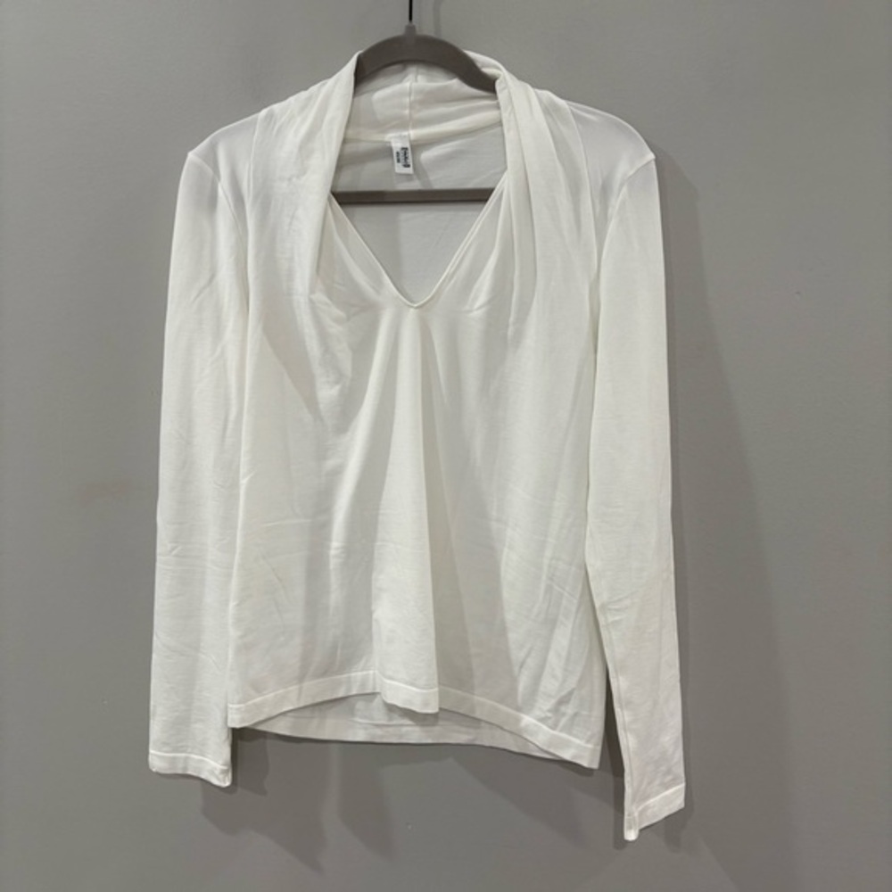 Wolford Blouse V Neck Pintuck Collar in White